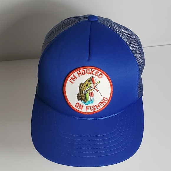 Vtg Hooked On Fishing Trucker Hat Foam Mesh Snapback Blue Baseball Cap Graphic. - Picture 7 of 13